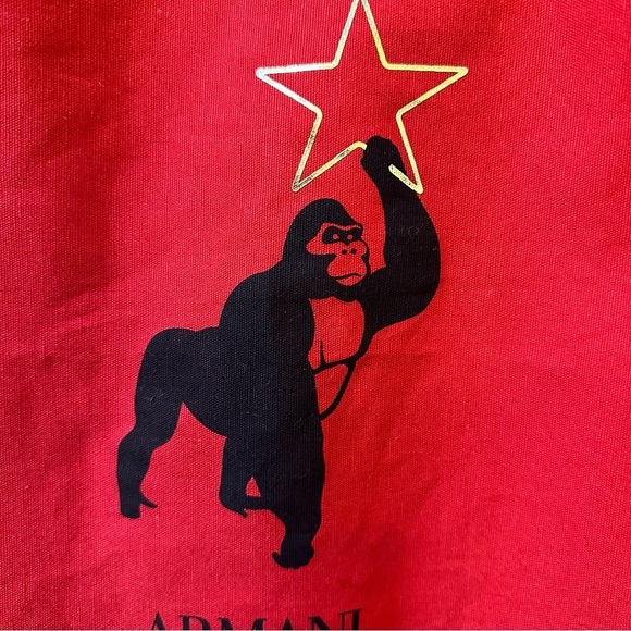 Giorgio Armani Beauty Armani Box Red Canvas Tote Bag Uri the Gorilla Gold Star - Picture 2 of 3